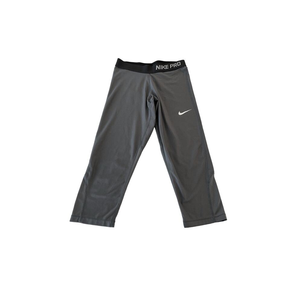 Nike Pro Gray Black Crop Athletic Dri- Fit Leggings Size Youth Girl's XL